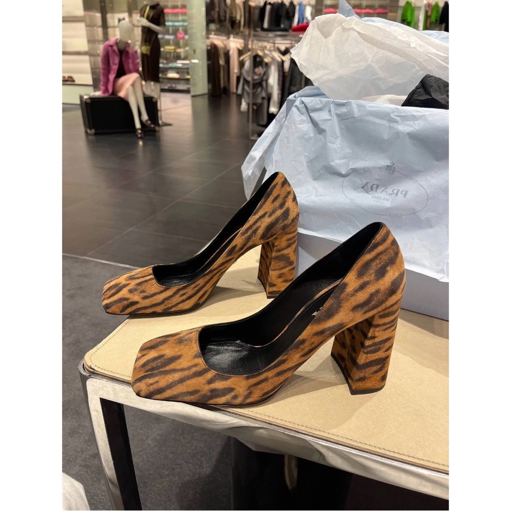 Prada Women's Brown Animal Print Block Heel Pumps - Picture 5 of 5
